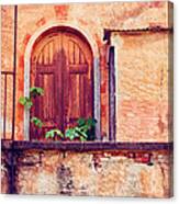 Abandoned Building Door With Leaves Canvas Print