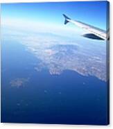 Airplane Wing Aerial View Mediterranean Sea South Of Greece On The Way Towards Athens Greece Canvas Print
