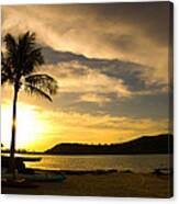 Beach Sunset With Bora Bora Palm Canvas Print