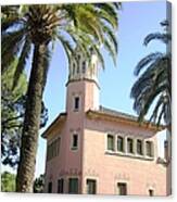 Beautiful Pink Architecture And Palm Tree Ii At Park Guell Barcelona Spain Canvas Print