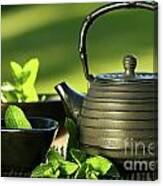 Black Asian Teapot With Mint Tea Canvas Print