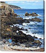 Boy On Shore Rocky Coast Of Maine Canvas Print