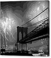 Brooklyn Bridge Fireworks Bw16 Canvas Print