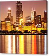 Chicago At Night With Willis-sears Tower Canvas Print