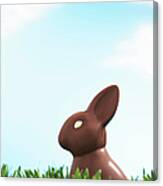 Chocolate Easter Bunny In Grass Canvas Print
