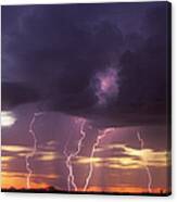 Cloud To Ground Lightning At Sunset Canvas Print