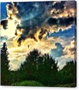 #clouds #sunset #trees #sun #green Canvas Print