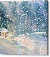 Cottage In The Snow Canvas Print