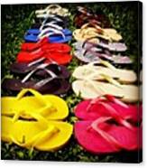 Flip Flops All In A Row #shoes #flip Canvas Print