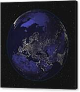 Full Earth At Night Showing City Lights Canvas Print