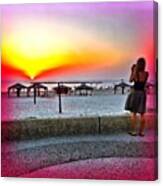#girl #photographing #sun #sunset #sky Canvas Print