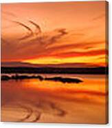 Golden Sunset Panorama On A Quiet Lake Canvas Print