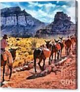 Grand Canyon Mules Heading Up The South Kaibab Trail Canvas Print