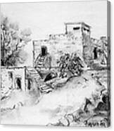 Hirbe Landscape In Afek Black And White Old Building Ruins Trees Bricks And Stairs Canvas Print