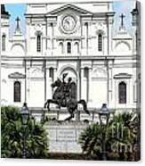 Jackson Statue And St Louis Cathedral French Quarter New Orleans Ink Outlines Digital Art Canvas Print