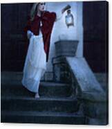 Lady On Stairs With Lantern Canvas Print