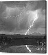 Lightning Striking Longs Peak Foothills 2bw Canvas Print