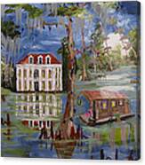 Moonlight And Houseboat Canvas Print