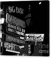 Neon Sign On Bourbon Street Corner French Quarter New Orleans Black And White Cutout Digital Art Canvas Print
