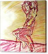 Nude Man Sitting On Chair By Wall In Yellow Purple Sketch Watercolor Arms High Gazing Out View Canvas Print