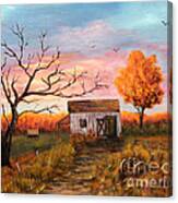 Old Barn Painting At Sunset Canvas Print
