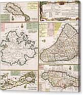 Old Map Of English Colonies In The Caribbean Canvas Print
