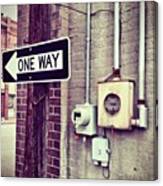 #oneway #sign #meters #brick #building Canvas Print