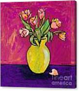 Parrot Tulips In A Yellow Vase Canvas Print