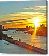 Port Of Miami Panorma At Sundown Canvas Print
