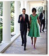 President And Michelle Obama Walk Canvas Print