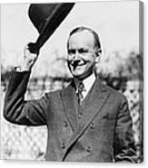 President Calvin Coolidge Tips Is Hat Canvas Print