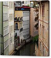 Red Rooftops In Prague Canal Canvas Print