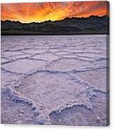 Fiery Sunrise Over Salt Patterns At Badwater Canvas Print