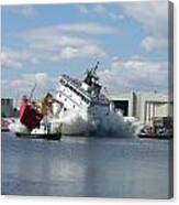 Splash Launch Of The Coast Guard Cutter Mackinaw Canvas Print