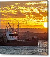 Sunset And Boat On San Diego Bay Canvas Print
