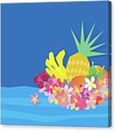 Tropical Flowers With Fruits On Waves Canvas Print