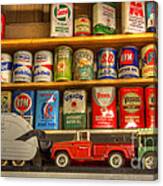Vintage Oil Cans And Toys Canvas Print
