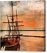 Vintage Ship Docked At Sunset Canvas Print