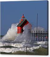 Waves Over The Grand Haven Outer Light Canvas Print