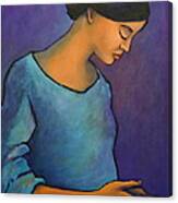 Young Mexican Girl In Blue Canvas Print