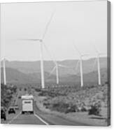 Mountains- Wind Turbine And Road With Cars Canvas Print