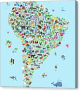 Animal Map Of South America For Children And Kids #1 Canvas Print