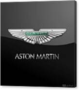 Aston Martin 3 D Badge On Black Canvas Print