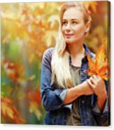 Beautiful Girl Enjoying Autumn Holidays #1 Canvas Print