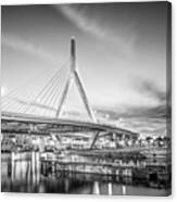 Boston Zakim Bridge At Night Black And White Photo #1 Canvas Print