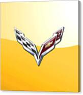 Chevrolet Corvette 3d Badge On Yellow Canvas Print