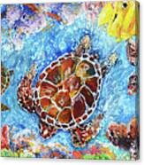 Come And Swim With Me  Message From Sea Turtles And Fishies Under The Sea Canvas Print
