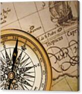 Compass And Antique Map #1 Canvas Print