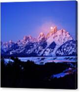 Full Moon Sets In The Tetons  #1 Canvas Print