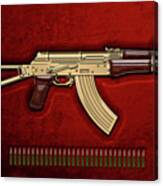 Gold A K S-74 U Assault Rifle With 5.45x39 Rounds Over Red Velvet   #1 Canvas Print